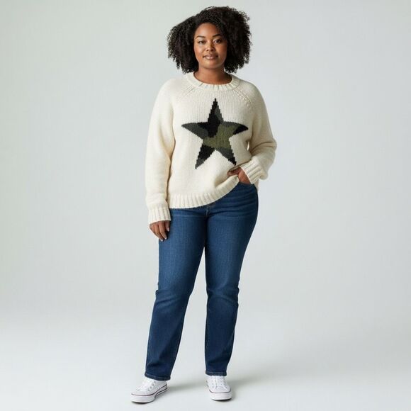 Wooden Ships Sweaters - Wooden Ships Camouflage Star Icon Sweater Size Medium Large Cream Mohair Wool